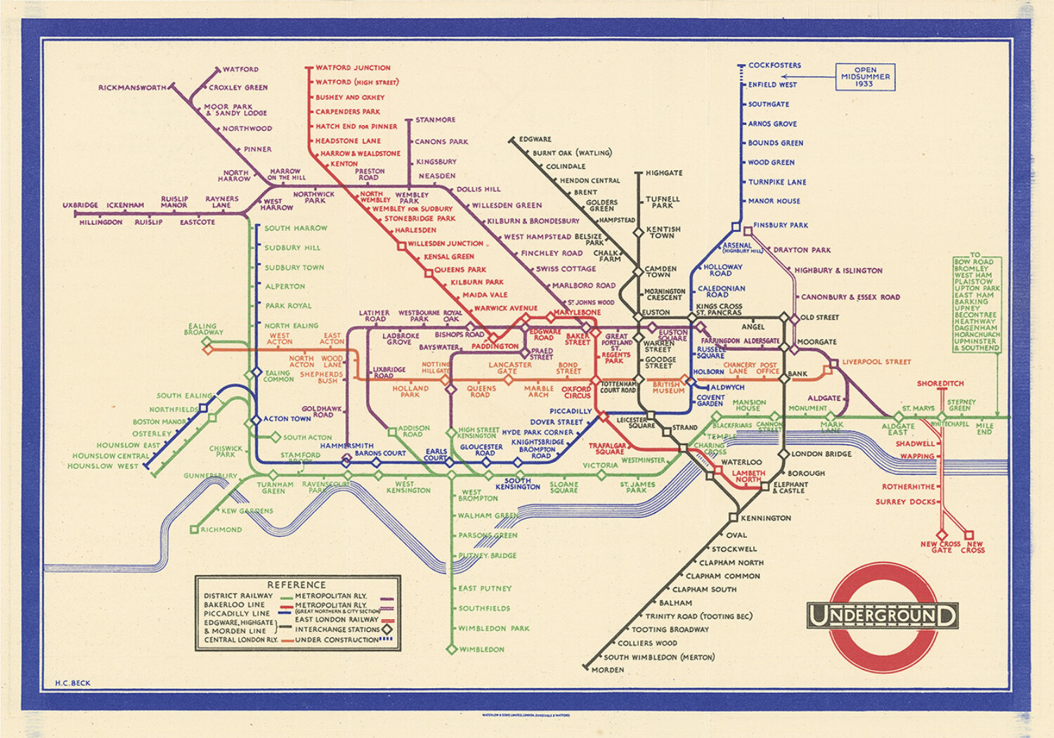 First state of Beck’s iconic tube map - Daniel Crouch Rare Books - Antique and vintage maps, rare books, charts and atlases